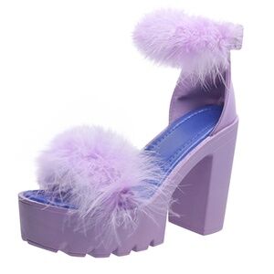 High Heeled Sandals with Fur Ankle Strap Decorations